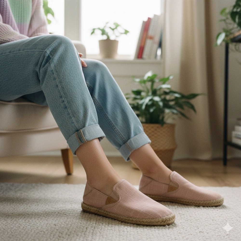 OluKai Kaula Paa Kapa Espadrille Slip On Shoes Women's Pink Linen - Size 10